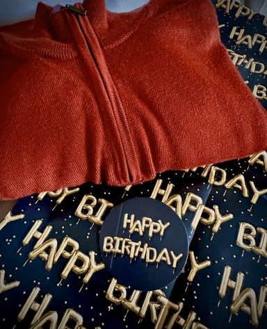 Customer photo sent as a review, of a jumper wrapped in our paper Customer photo sent as a review